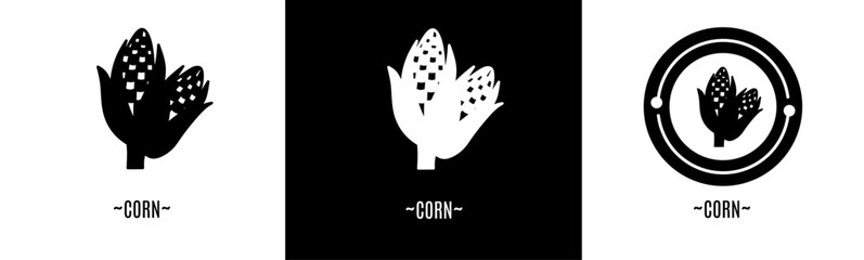 Corn logo set. Collection of black and white logos. Stock vector.