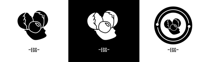 Egg logo set. Collection of black and white logos. Stock vector.
