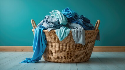 Dirty laundry basket located by the wall