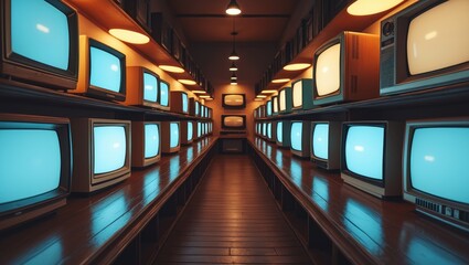 Fototapeta premium Classic retro TV encased in walls