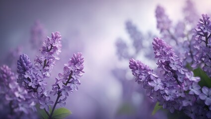 Fototapeta premium Just blooming lilac blossoms. Abstract backdrop. Close-up photograph.