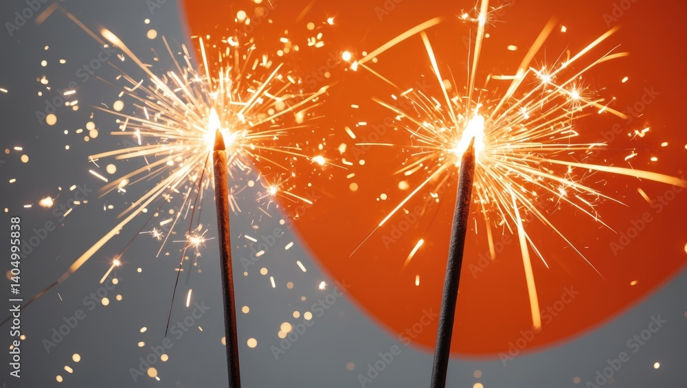 Poster two illuminated sparklers featuring sparkling lights at the fringe of a modern abstract design, arti