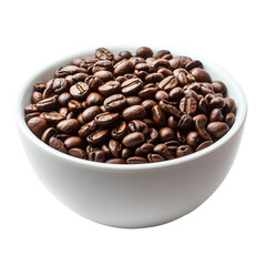 Fototapeta premium Freshly roasted coffee beans in a white bowl isolated on a clean Transparent background, coffee beans in white bowl isolated on PNG background