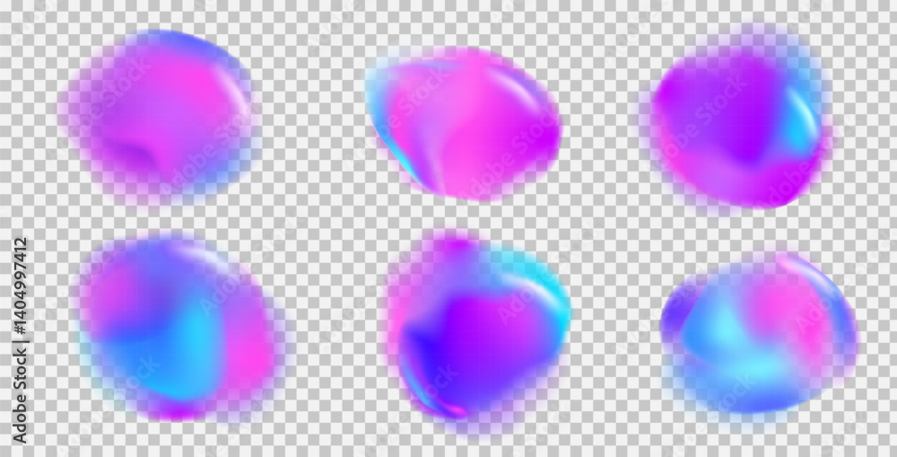 Poster irregular gradient shapes set. vector neon organic liquid splashes. glow bright blobs with transluce