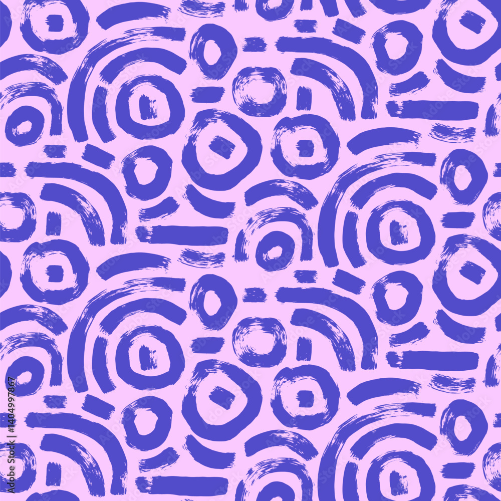 Poster circular lines brush seamless pattern. paint stroke endless background. abstract curved shapes textu