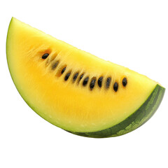 Delicious yellow watermelon slice isolated on a Transparent background ready for summer enjoyment, yellow watermelon isolated on PNG background
