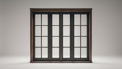 Vintage black-painted old wooden window frame isolated on a background