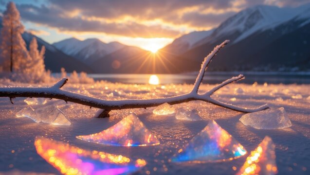 Ice-covered lake during winter with trees