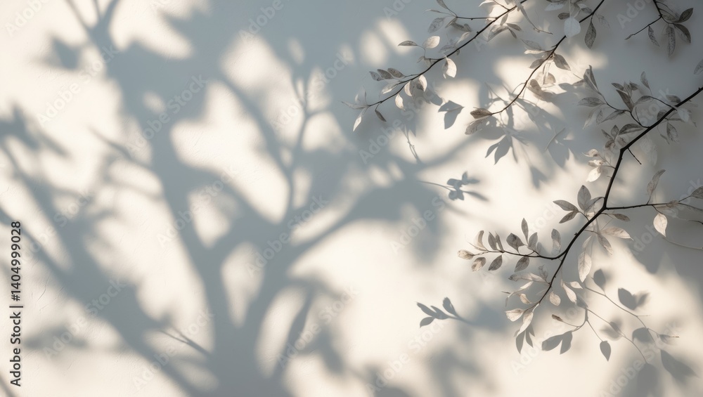 Poster soft overlay effect for photography. gray shadows of blossoming branches on a white backdrop. abstra