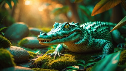 Obraz premium The Irian crocodile is a diminutive species of crocodile that inhabits an island.