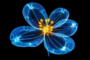 Glowing flower, vibrant blue light, intricate details