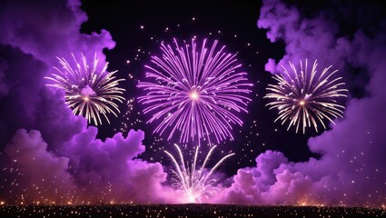 Purple Firework Banner for New Year Celebration and Holiday Festival