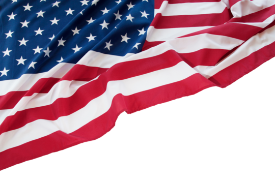 Celebrating the essence of the public holiday: Embrace the occasion with this top-view photo, highlighting the American flag on white isolated background. Perfect for ads or text overlays