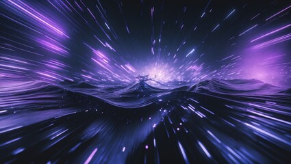 Static distortion and glitch overlay. Signal interference creating defects with purple blue fuzzy pixel noise against a dark black distressed background.