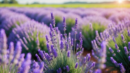 Fototapeta premium Field of lavender flowers with selective focus.