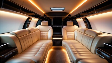 Luxury private car interior featuring leather seats
