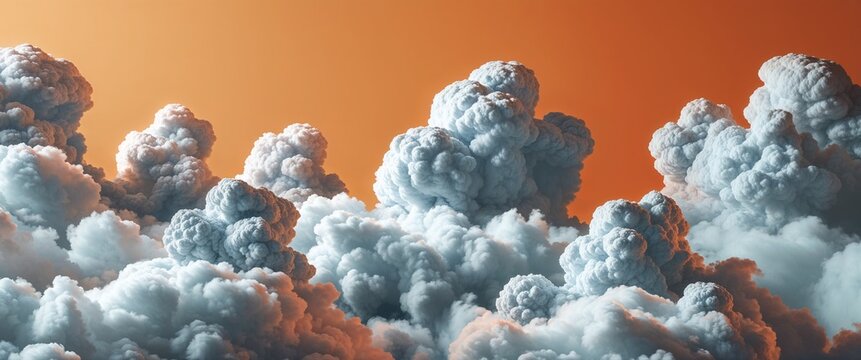 silver clouds on orange plain background for wide banner design