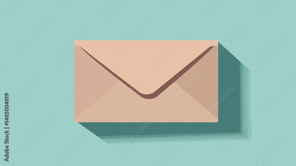 Poster minimalist tan envelope with letter inside on light blue background - clean and simple vector illust