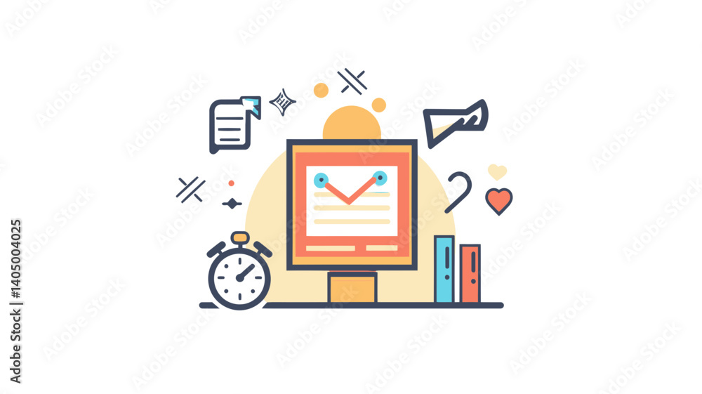 Poster project management and task completion thin line icon - concept for business efficiency and deadline