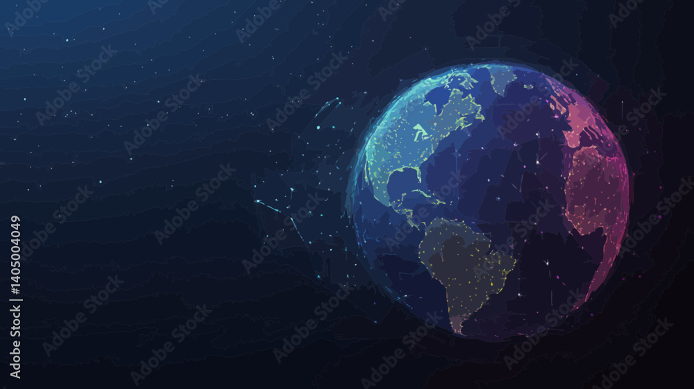 Poster vector low poly earth globe with cosmic wireframe mesh for space exploration and solar system concep