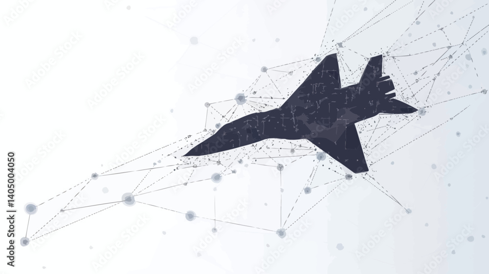 Poster futuristic grey fighter jet with polygon lines on abstract background, polygonal low poly vector wit