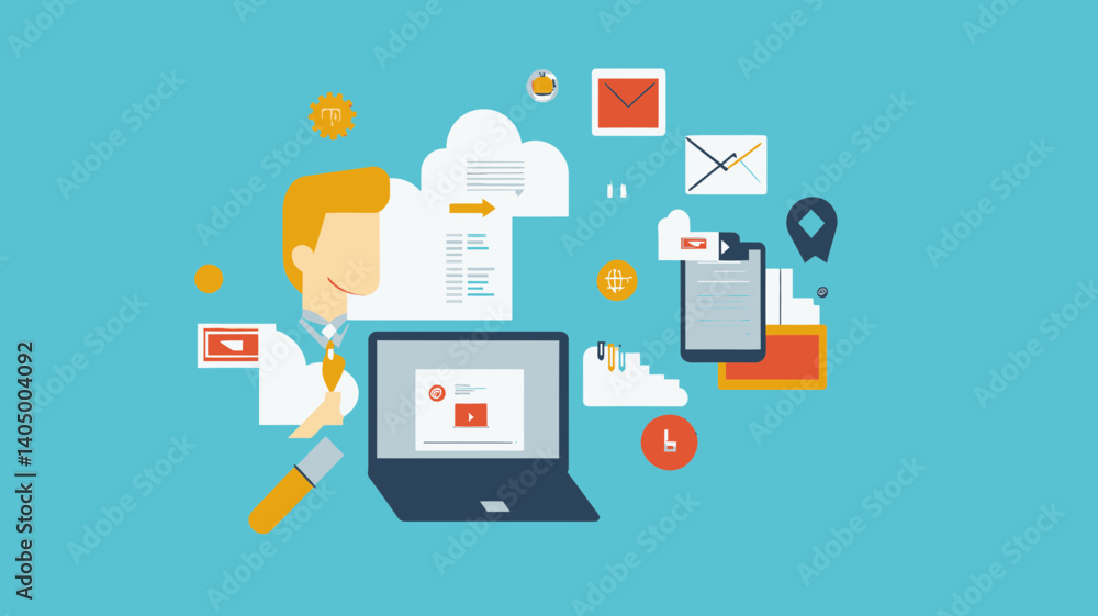 Poster cloud computing technology service with web data storage, information hosting, and business document