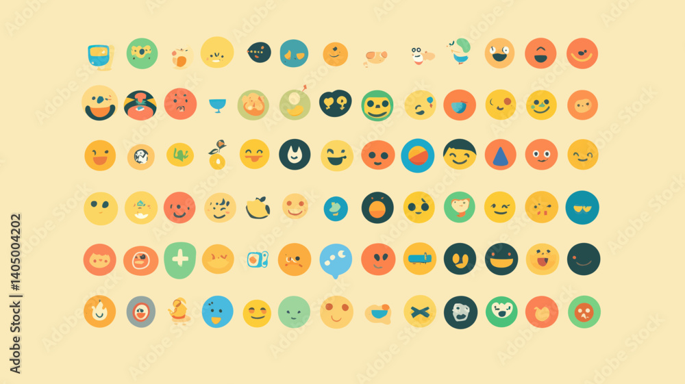 Poster comprehensive set of emojis vector file with diverse expressions and icons for digital use on social