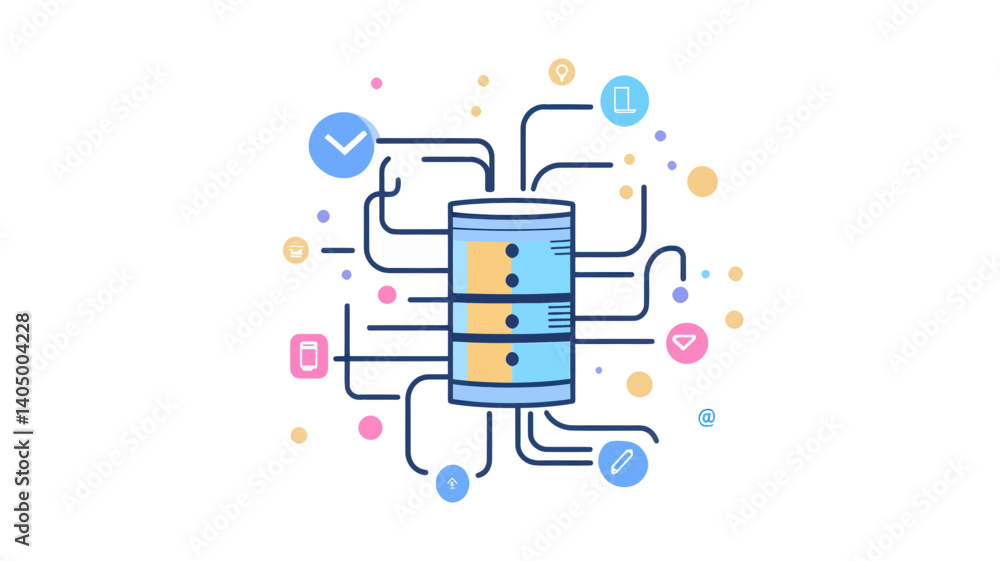 Poster data transfer and storage vector icon - modern technology and connectivity illustration, database sy