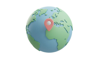 Isolated Globe with Location Pin