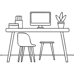 Simple line art illustration of a minimalist home office.