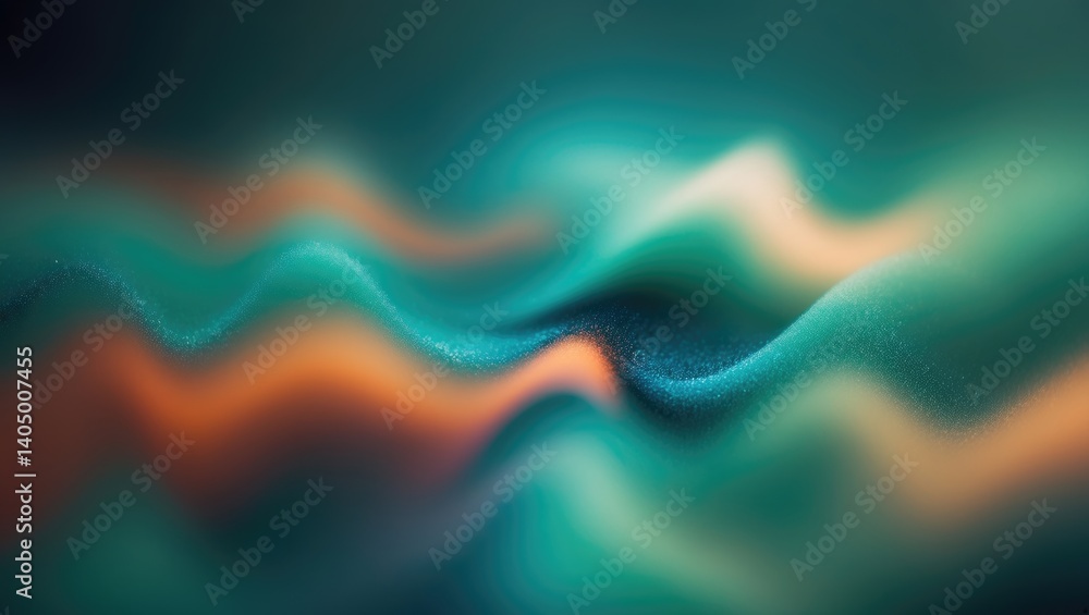 Aufkleber blurred wave pattern with noise texture on a dark blue green grainy gradient background