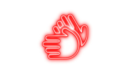 Neon hands icon red  color glow with transparent background