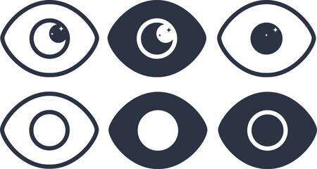 Eye, human eye icon, set of various human eyes. Design image, web banner, poster, vector illustration.