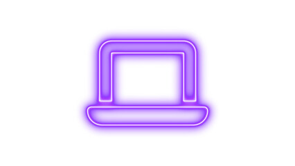 Neon laptop icon purple color glow with transparent background