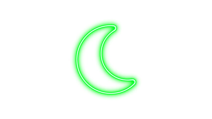 Neon moon icon green color glow with transparent background