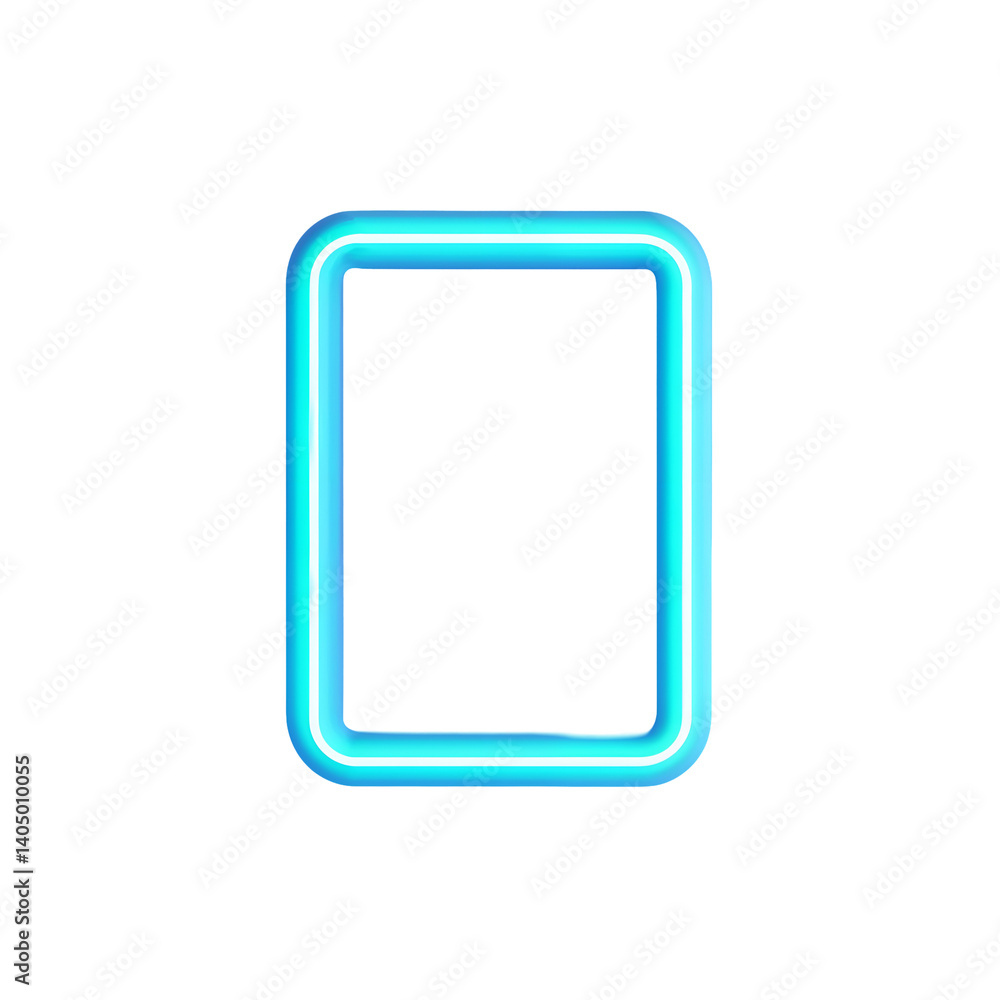 Poster blue neon light frame with intense glow effect, isolated luminous border in a futuristic and clean d