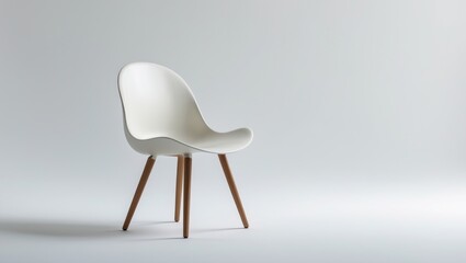 White modern chair featuring wooden legs on a plain background