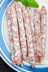 Dried sausage aperitif salami meat product natural food dish organic product fresh tasty gourmet...