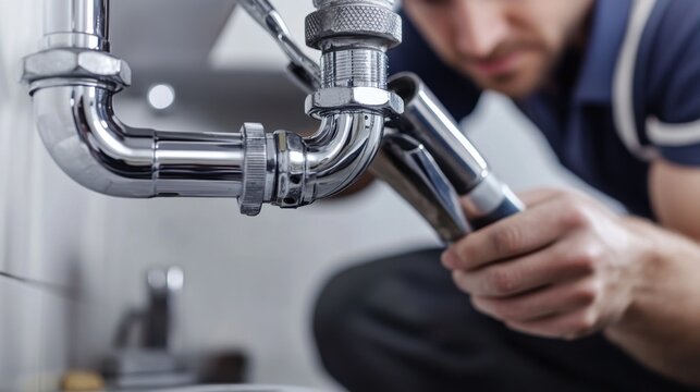 Plumber fixing a clogged drain in a bathroom. Featuring plumbing repair and drainage work