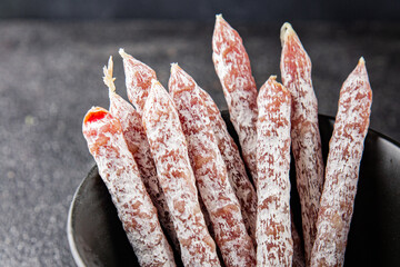 Dried sausage aperitif salami meat product natural food dish organic product fresh tasty gourmet...