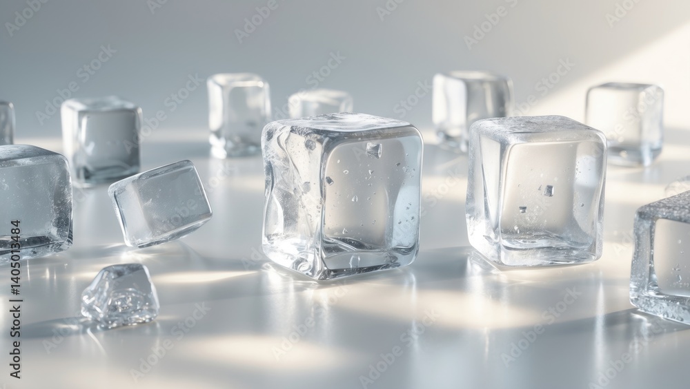 Poster ice cubes floating in a clear backdrop