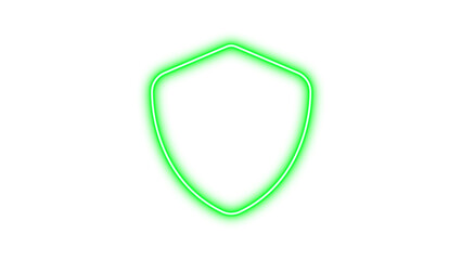 Neon shield icon green color glow with transparent background