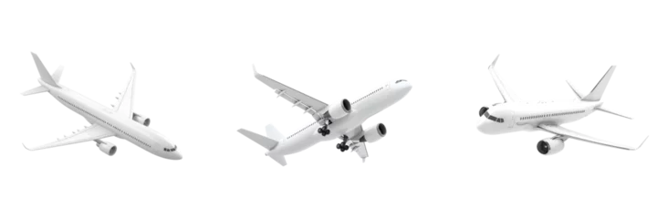 Fotobehang 3D render of a white airplane flying, simple design, isolated on a transparent background. perfect for advertising or promotions © PNG HAP HAP
