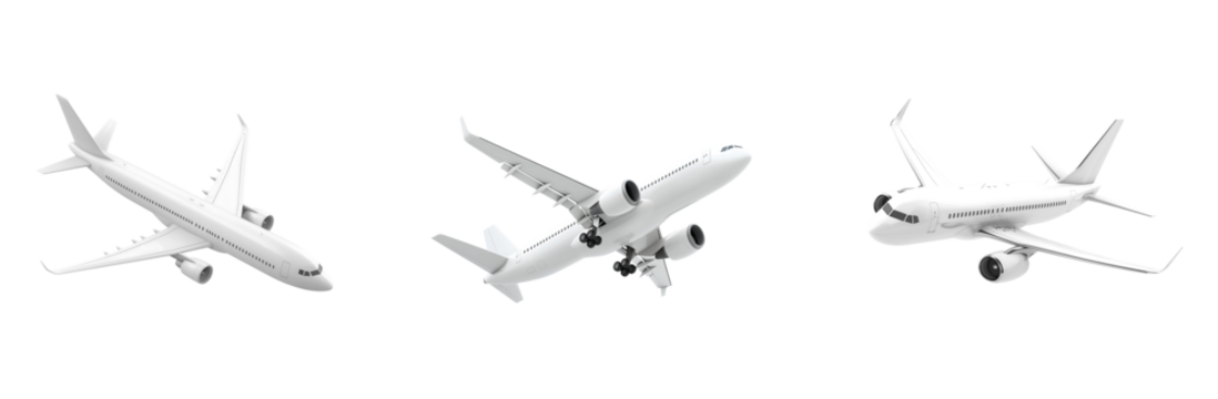 3D render of a white airplane flying, simple design, isolated on a transparent background. perfect for advertising or promotions - Powered by Adobe