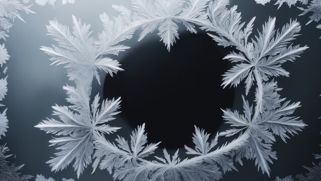 Ornamental ice crystals framing a window against a background