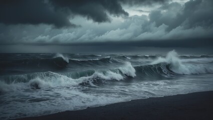 Obraz premium Large ocean wave crashing onto the shore