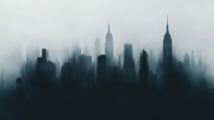 Fototapeta premium Dark City Skyline in Foggy Atmosphere