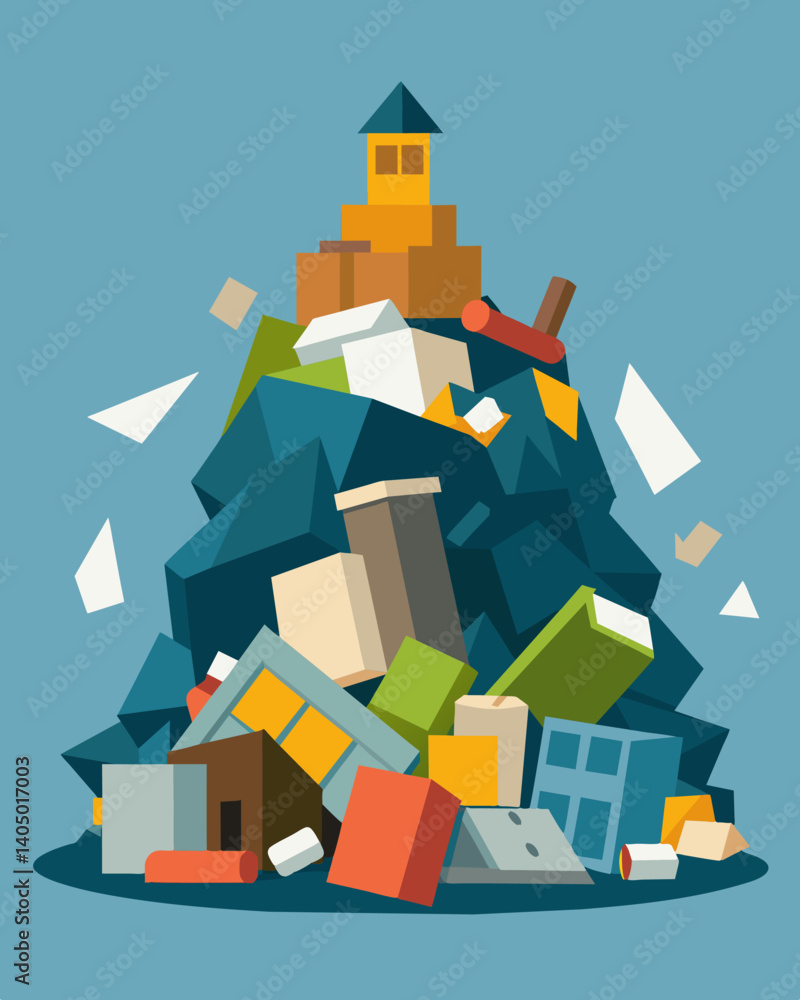 Poster a pile of unused construction materials wasted potential for building and creating.. vector illustra