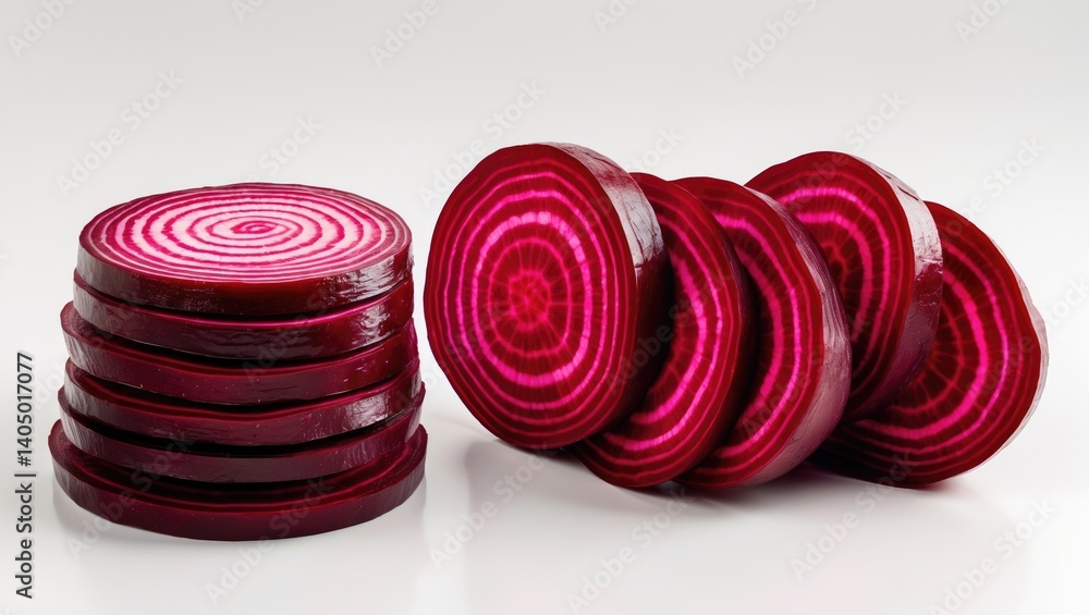 Poster slices of beetroot on a white background
