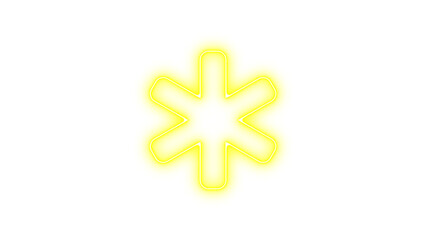 Neon star of life icon yellow color glow with transparent background